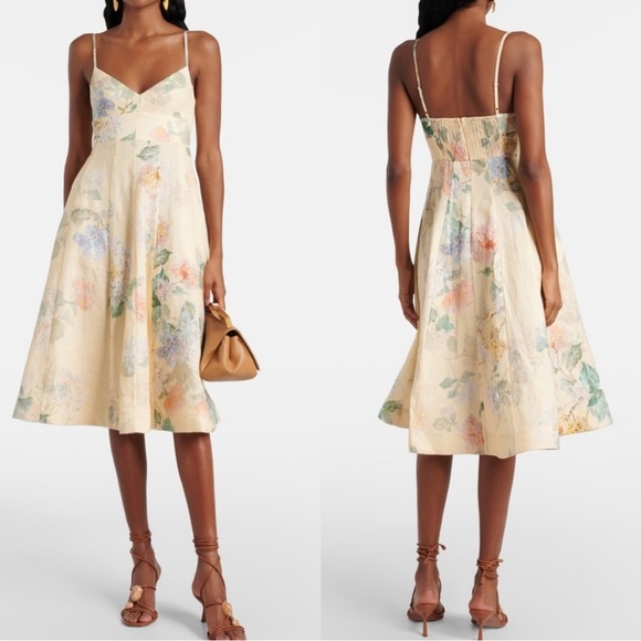 Zimmermann Women's Natural Illuminate Picnic Floral Linen A-Line Dress Size 0P - Picture 1 of 16